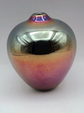 1993 Rudin Maytum Studio Iridescent High Gloss Oil Lamp Vase NO WICK
